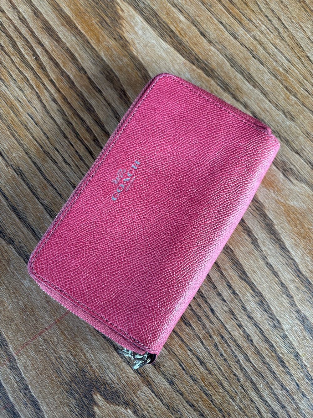 Coach Hot Pink Textured Zip Card Case